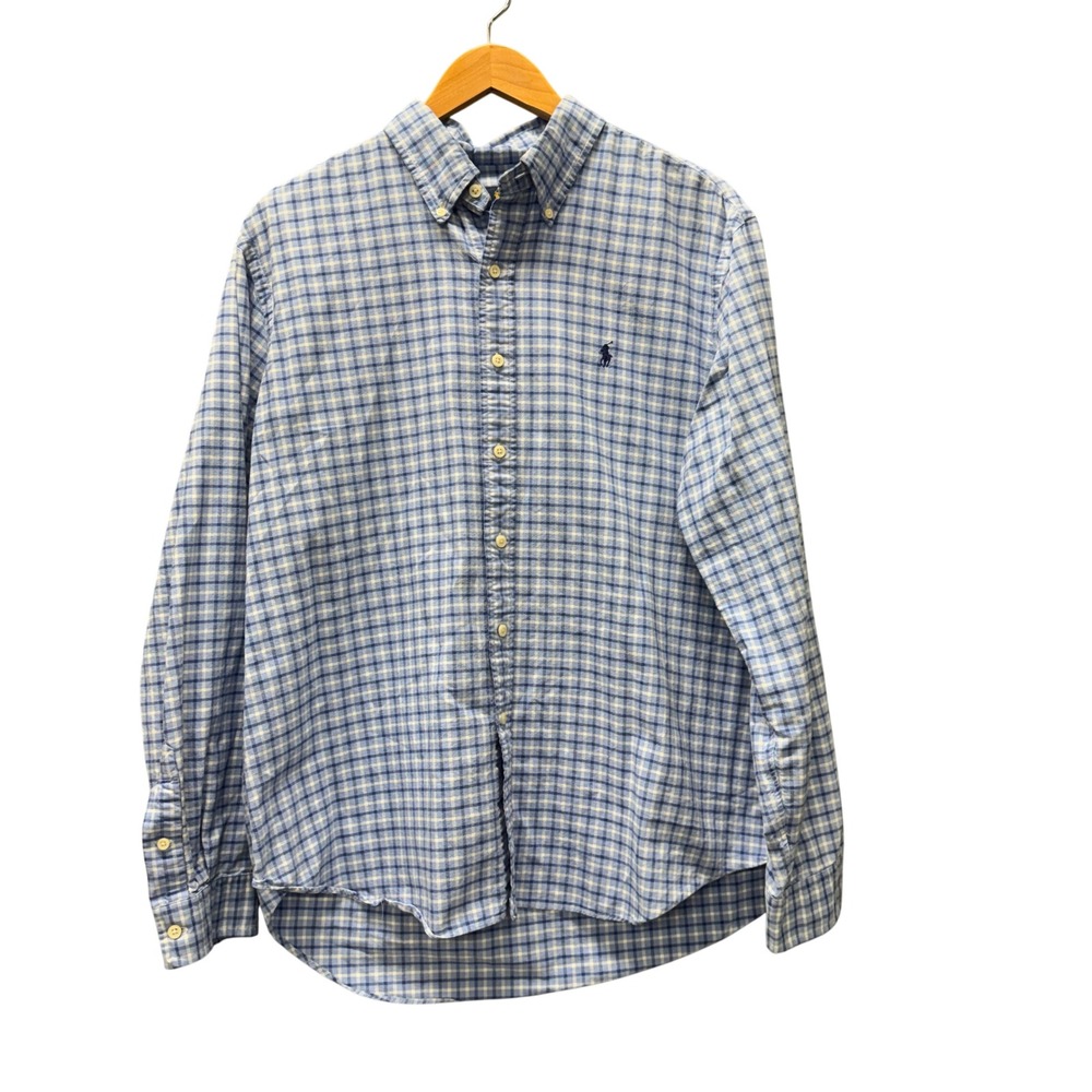 Ralph Lauren Button Down Shirt‎ Mens XL Plaid Blue Classic Long Sleeve Cotton